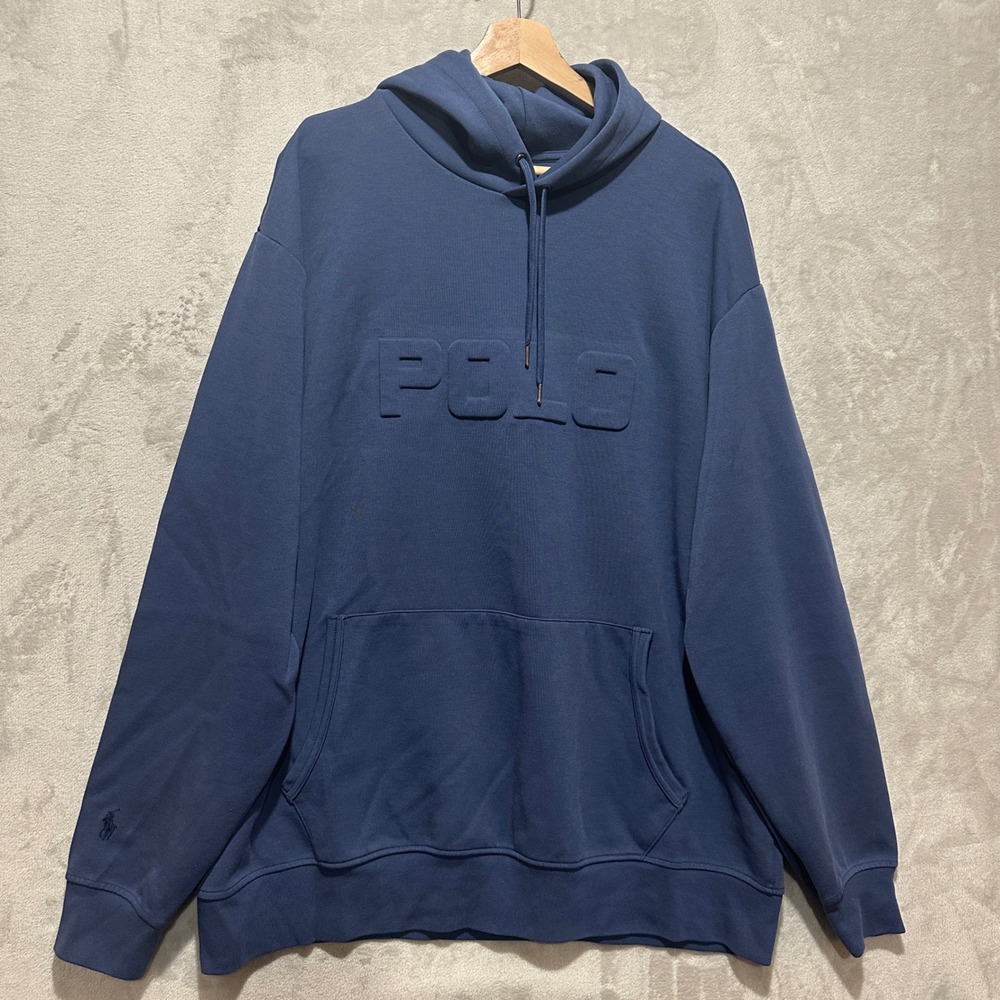 Polo Ralph Lauren Mens Blue Embossed Logo Hoodie Sweatshirt XLT Tall